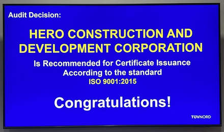HERO Construction recommended for ISO 9001:2015 certification - Cover Image